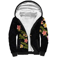 Hawaiian Lei Plumeria and Tropical Leaves Sherpa Hoodie Watercolor Style