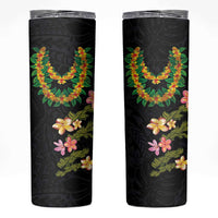 Hawaiian Lei Plumeria and Tropical Leaves Skinny Tumbler Watercolor Style
