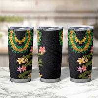 Hawaiian Lei Plumeria and Tropical Leaves Tumbler Cup Watercolor Style