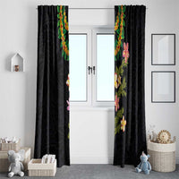 Hawaiian Lei Plumeria and Tropical Leaves Window Curtain Watercolor Style