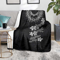 Hawaiian Lei Plumeria and Tropical Leaves Blanket Watercolor Style-Grayscale