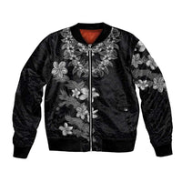 Hawaiian Lei Plumeria and Tropical Leaves Bomber Jacket Watercolor Style-Grayscale