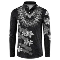 Hawaiian Lei Plumeria and Tropical Leaves Button Sweatshirt Watercolor Style-Grayscale