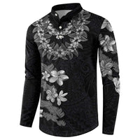 Hawaiian Lei Plumeria and Tropical Leaves Button Sweatshirt Watercolor Style-Grayscale
