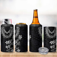 Hawaiian Lei Plumeria and Tropical Leaves 4 in 1 Can Cooler Tumbler Watercolor Style-Grayscale