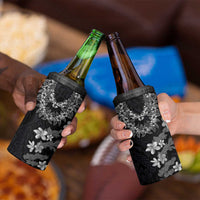 Hawaiian Lei Plumeria and Tropical Leaves 4 in 1 Can Cooler Tumbler Watercolor Style-Grayscale