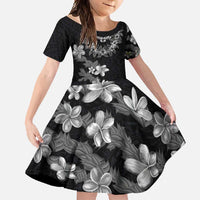 Hawaiian Lei Plumeria and Tropical Leaves Family Matching Mermaid Dress and Hawaiian Shirt Watercolor Style-Grayscale