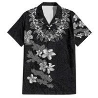 Hawaiian Lei Plumeria and Tropical Leaves Family Matching Off Shoulder Short Dress and Hawaiian Shirt Watercolor Style-Grayscale
