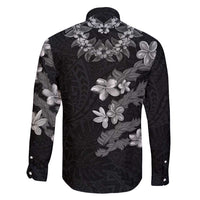 Hawaiian Lei Plumeria and Tropical Leaves Family Matching Puletasi and Hawaiian Shirt Watercolor Style-Grayscale