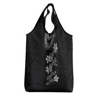 Hawaiian Lei Plumeria and Tropical Leaves Grocery Bag Watercolor Style-Grayscale