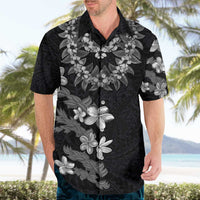 Hawaiian Lei Plumeria and Tropical Leaves Hawaiian Shirt Watercolor Style-Grayscale