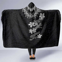 Hawaiian Lei Plumeria and Tropical Leaves Hooded Blanket Watercolor Style-Grayscale