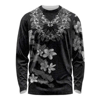 Hawaiian Lei Plumeria and Tropical Leaves Long Sleeve Shirt Watercolor Style-Grayscale