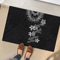 Hawaiian Lei Plumeria and Tropical Leaves Rubber Doormat Watercolor Style-Grayscale