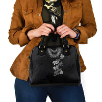 Hawaiian Lei Plumeria and Tropical Leaves Shoulder Handbag Watercolor Style-Grayscale
