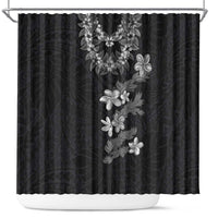 Hawaiian Lei Plumeria and Tropical Leaves Shower Curtain Watercolor Style-Grayscale
