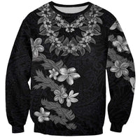 Hawaiian Lei Plumeria and Tropical Leaves Sweatshirt Watercolor Style-Grayscale