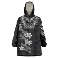 Hawaiian Lei Plumeria and Tropical Leaves Wearable Blanket Hoodie Watercolor Style-Grayscale