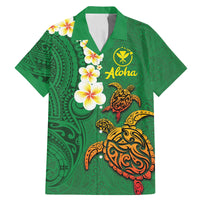 Hawaii Turtle Plumeria Flower Family Matching Mermaid Dress and Hawaiian Shirt Polynesian Pattern Green Color