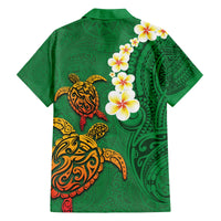 Hawaii Turtle Plumeria Flower Family Matching Puletasi and Hawaiian Shirt Polynesian Pattern Green Color