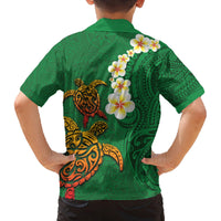 Hawaii Turtle Plumeria Flower Family Matching Summer Maxi Dress and Hawaiian Shirt Polynesian Pattern Green Color LT03 - Polynesian Pride