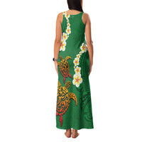 Hawaii Turtle Plumeria Flower Family Matching Tank Maxi Dress and Hawaiian Shirt Polynesian Pattern Green Color