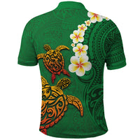Hawaii Turtle Plumeria Flower Polo Shirt Polynesian Pattern Green Color