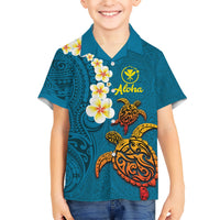 Hawaii Turtle Plumeria Flower Hawaiian Shirt Polynesian Pattern Blue Color
