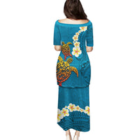 Hawaii Turtle Plumeria Flower Puletasi Polynesian Pattern Blue Color LT03 - Polynesian Pride