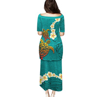 Hawaii Turtle Plumeria Flower Puletasi Polynesian Pattern Turquoise Color LT03 - Polynesian Pride
