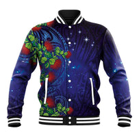 Matariki New Zealand Maori and Pohutukawa Baseball Jacket Galaxy Blue Sky Style