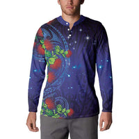 Matariki New Zealand Maori and Pohutukawa Button Sweatshirt Galaxy Blue Sky Style