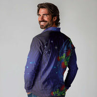 Matariki New Zealand Maori and Pohutukawa Long Sleeve Polo Shirt Galaxy Blue Sky Style