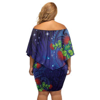 Matariki New Zealand Maori and Pohutukawa Off Shoulder Short Dress Galaxy Blue Sky Style