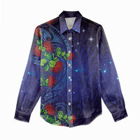 Matariki New Zealand Maori and Pohutukawa Women Casual Shirt Galaxy Blue Sky Style