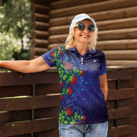 Matariki New Zealand Maori and Pohutukawa Women Polo Shirt Galaxy Blue Sky Style