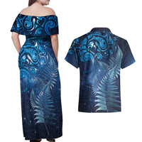 Matariki New Zealand Maori Silver Fern Couples Matching Off Shoulder Maxi Dress and Hawaiian Shirt Galaxy Blue Sky Style