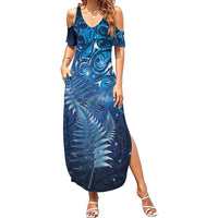 Matariki New Zealand Maori Silver Fern Summer Maxi Dress Galaxy Blue Sky Style