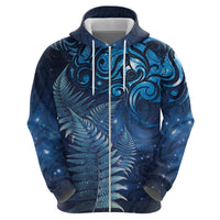 Matariki New Zealand Maori Silver Fern Zip Hoodie Galaxy Blue Sky Style