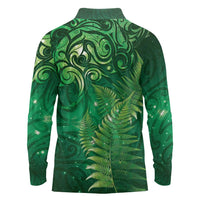 Matariki New Zealand Maori Silver Fern Long Sleeve Polo Shirt Galaxy Green Sky Style