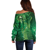 Matariki New Zealand Maori Silver Fern Off Shoulder Sweater Galaxy Green Sky Style