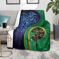 New Zealand Matariki Fern Frond Koru Blanket with Galaxy Blue Sky and Green Paua Shell Art