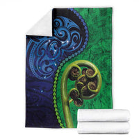 New Zealand Matariki Fern Frond Koru Blanket with Galaxy Blue Sky and Green Paua Shell Art