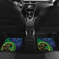 New Zealand Matariki Fern Frond Koru Car Mats with Galaxy Blue Sky and Green Paua Shell Art