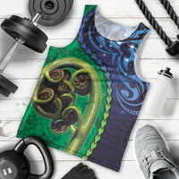 New Zealand Matariki Fern Frond Koru Men Tank Top with Galaxy Blue Sky and Green Paua Shell Art