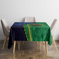 New Zealand Matariki Fern Frond Koru Tablecloth with Galaxy Blue Sky and Green Paua Shell Art