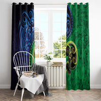 New Zealand Matariki Fern Frond Koru Window Curtain with Galaxy Blue Sky and Green Paua Shell Art