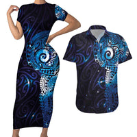 Matariki New Zealand Maori Koru Art Tattoo Couples Matching Short Sleeve Bodycon Dress and Hawaiian Shirt New Year Galaxy Blue Sky Style