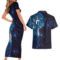 Matariki New Zealand Maori Koru Art Tattoo Couples Matching Short Sleeve Bodycon Dress and Hawaiian Shirt New Year Galaxy Blue Sky Style