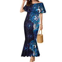 Matariki New Zealand Maori Koru Art Tattoo Family Matching Mermaid Dress and Hawaiian Shirt New Year Galaxy Blue Sky Style